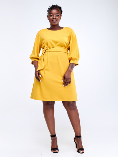 Vivo Imara 3/4 Sleeve A-Line Dress - Mustard