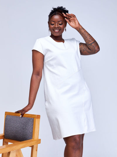 Vivo Fasi Cap Sleeve Asymmetrical Panel A-Line Dress - White - Shopzetu
