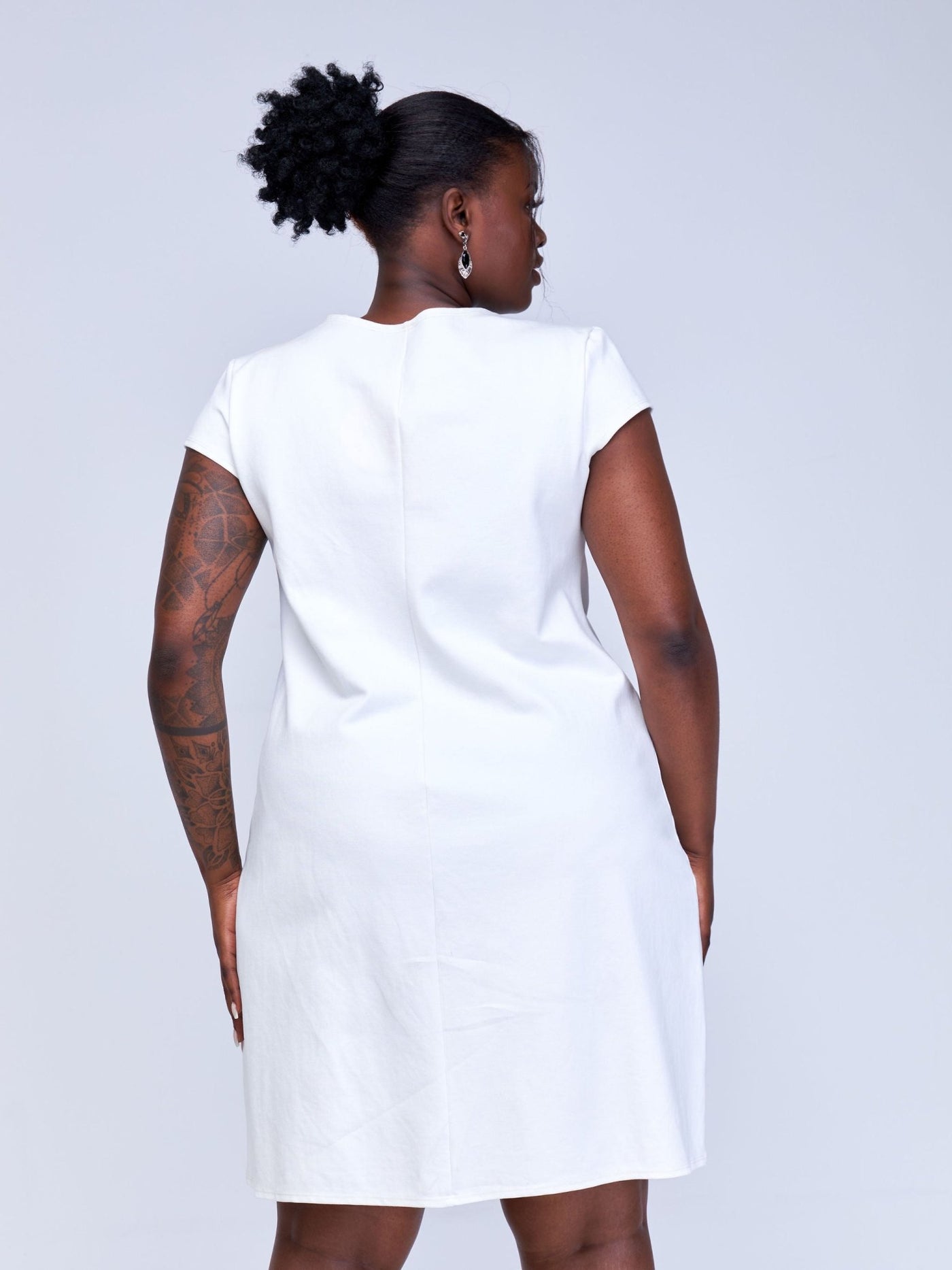 Vivo Fasi Cap Sleeve Asymmetrical Panel A-Line Dress - White - Shopzetu
