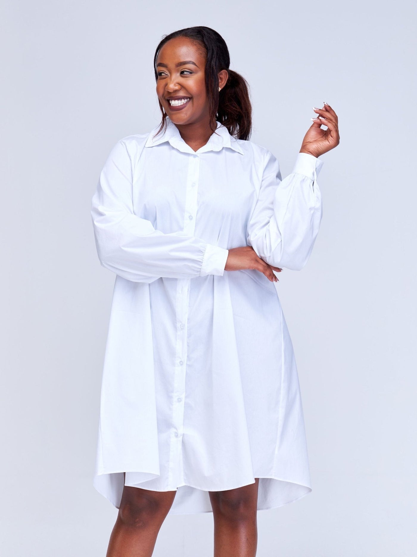 Safari Kaya Long Sleeve Shirt Dress - White - Shopzetu