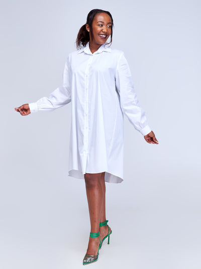 Safari Kaya Long Sleeve Shirt Dress - White