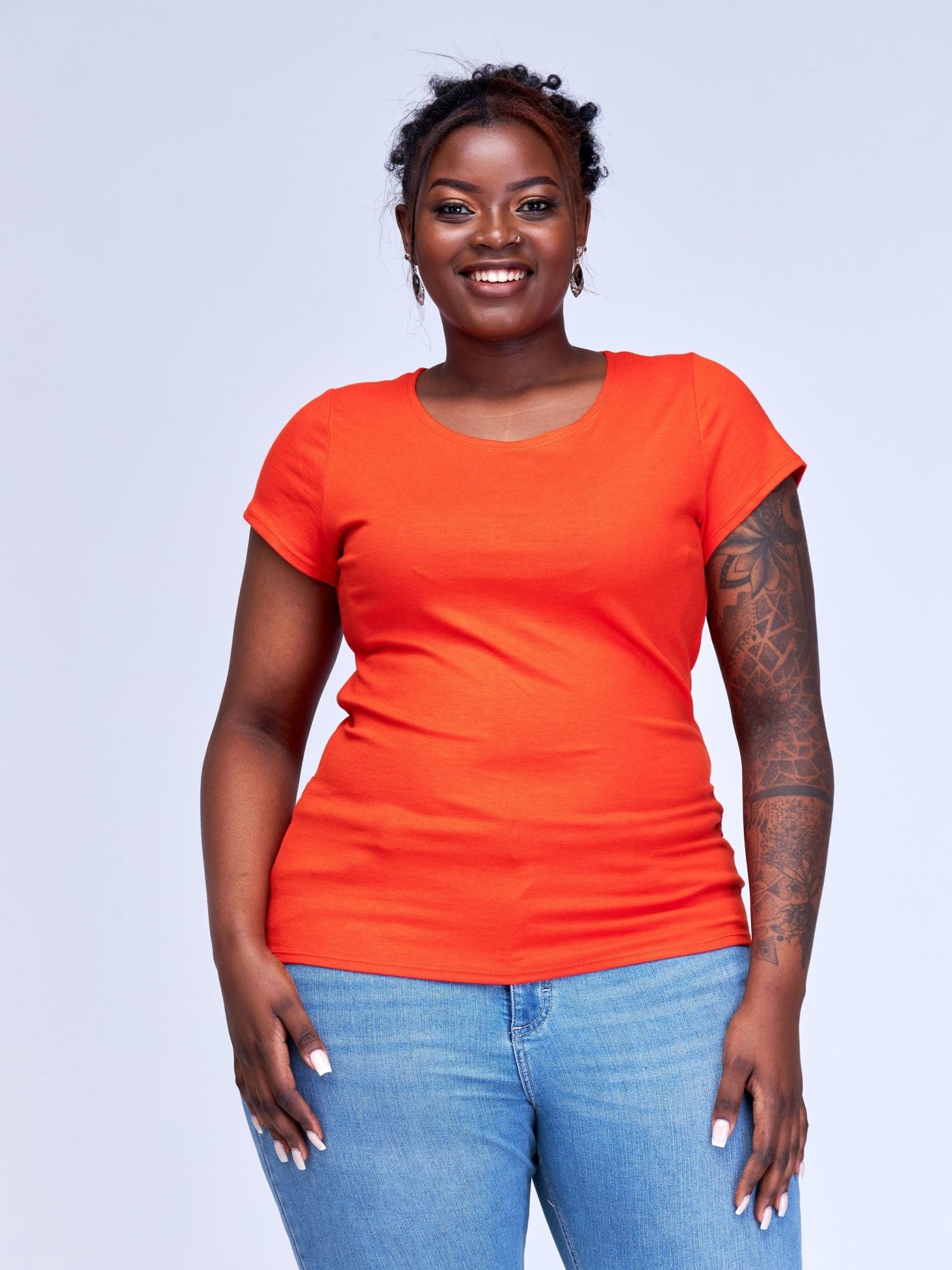 Vivo Basic Val Cap Sleeve Top - Orange - Shopzetu