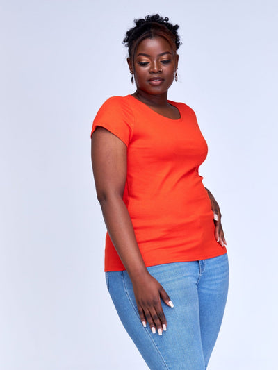 Vivo Basic Val Cap Sleeve Top - Orange - Shopzetu