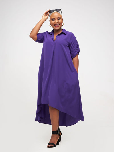 Vivo Yumi High Low Shirt Dress - Purple - Shopzetu