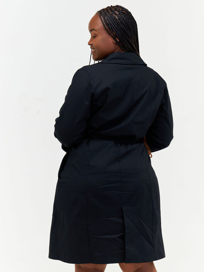 Safari Kaya Long Sleeve Trench Coat Dress - Black