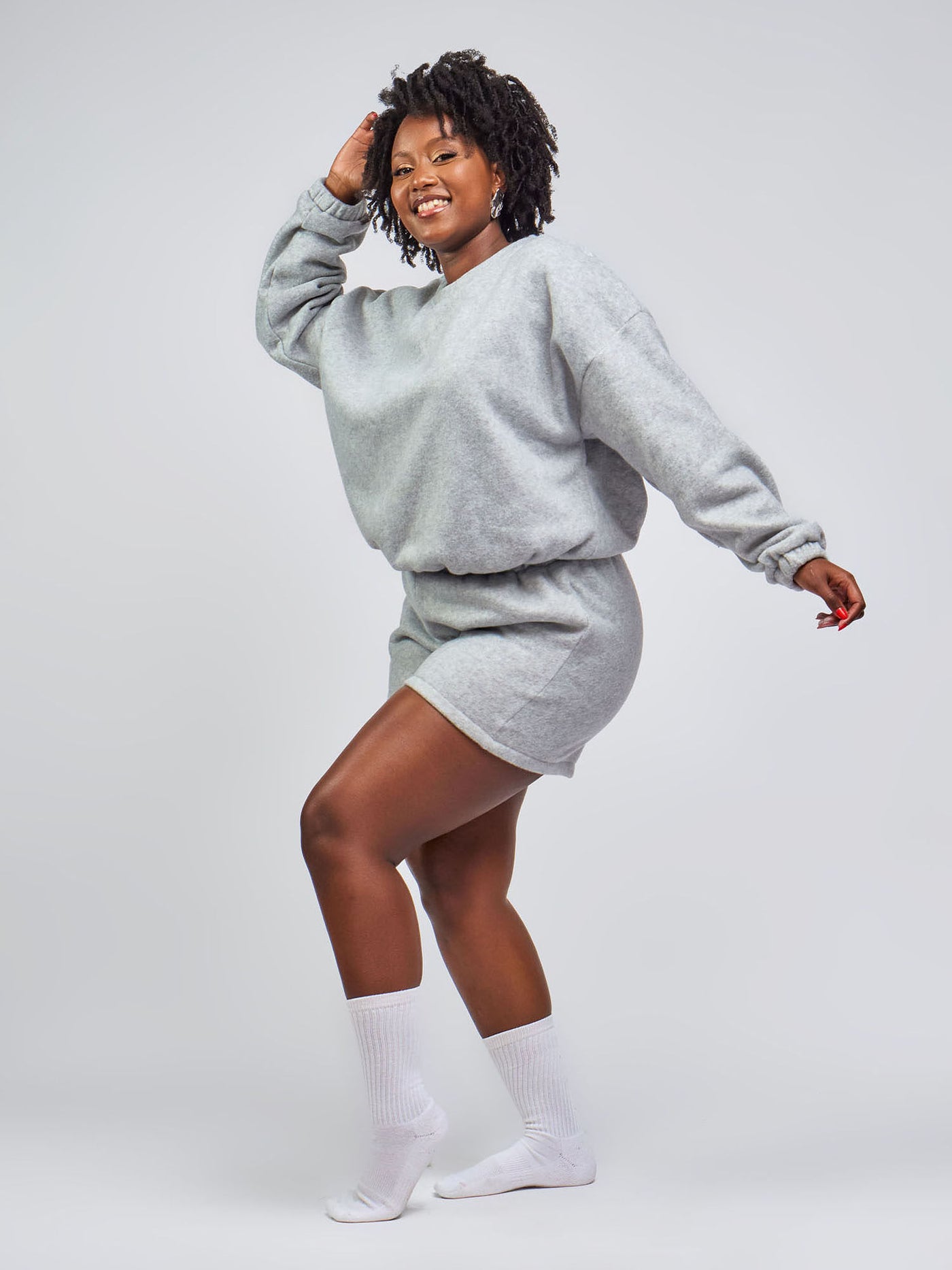 Zia Africa “Cozy it Up” Short & Sweatshirt Set - Smoky Grey