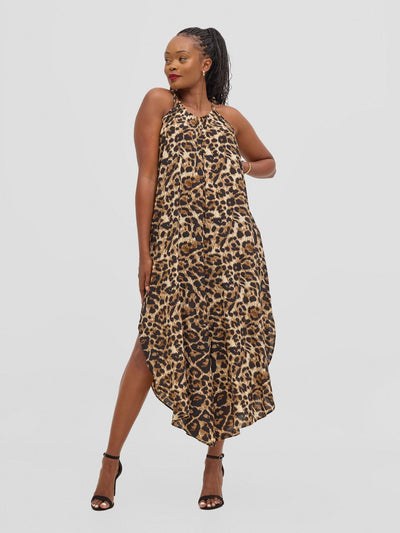 Vivo Maisha Strappy Culotte Jumpsuit - Brown Animal Print - Shopzetu