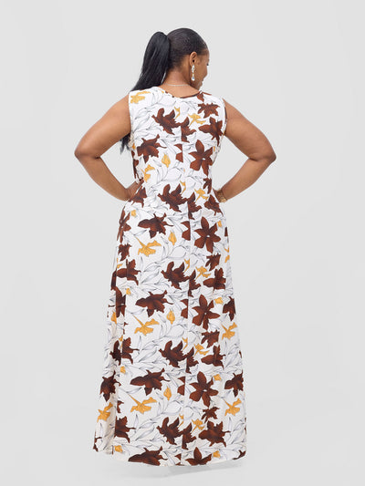 Basic Sleeveless Tent Maxi Dress - Cream / Chocolate Doret Print