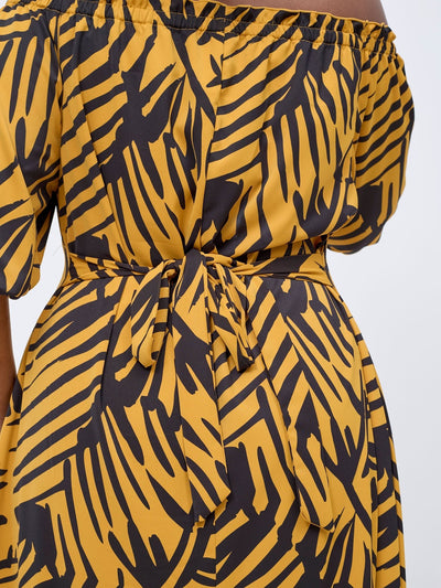 Vivo Ayla Bubble Sleeve Maxi Dress - Mustard / Black Lala Print - Shopzetu