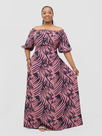 Vivo Ayla Bubble Sleeve Maxi Dress - Blush Pink/ Black Lala Print - Shopzetu