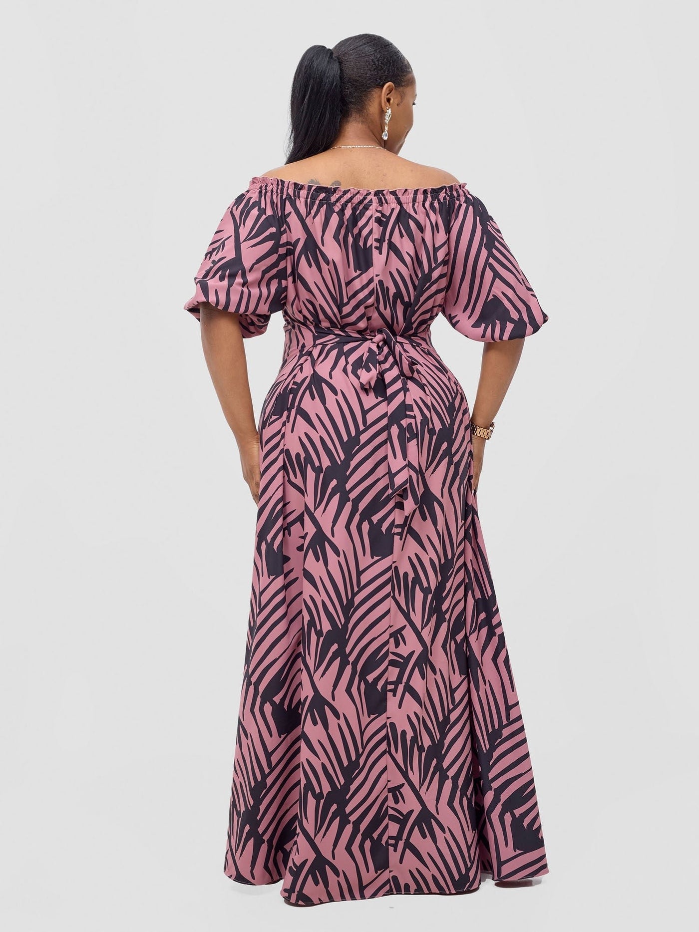 Vivo Ayla Bubble Sleeve Maxi Dress - Blush Pink/ Black Lala Print - Shopzetu