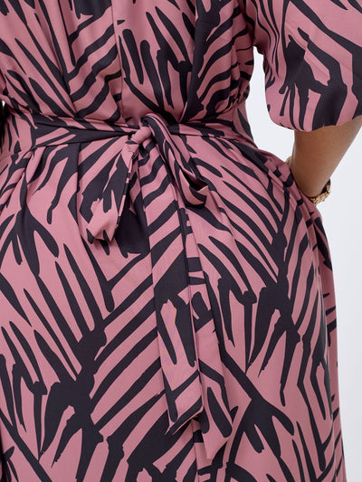 Vivo Ayla Bubble Sleeve Maxi Dress - Blush Pink/ Black Lala Print - Shopzetu