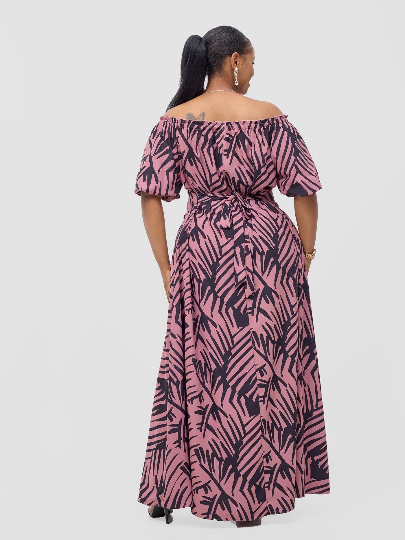 Vivo Ayla Bubble Sleeve Maxi Dress - Blush Pink/ Black Lala Print - Shopzetu