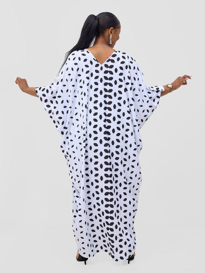 Vivo Ayla Maxi Kaftan Dress - White / Black Ila Print