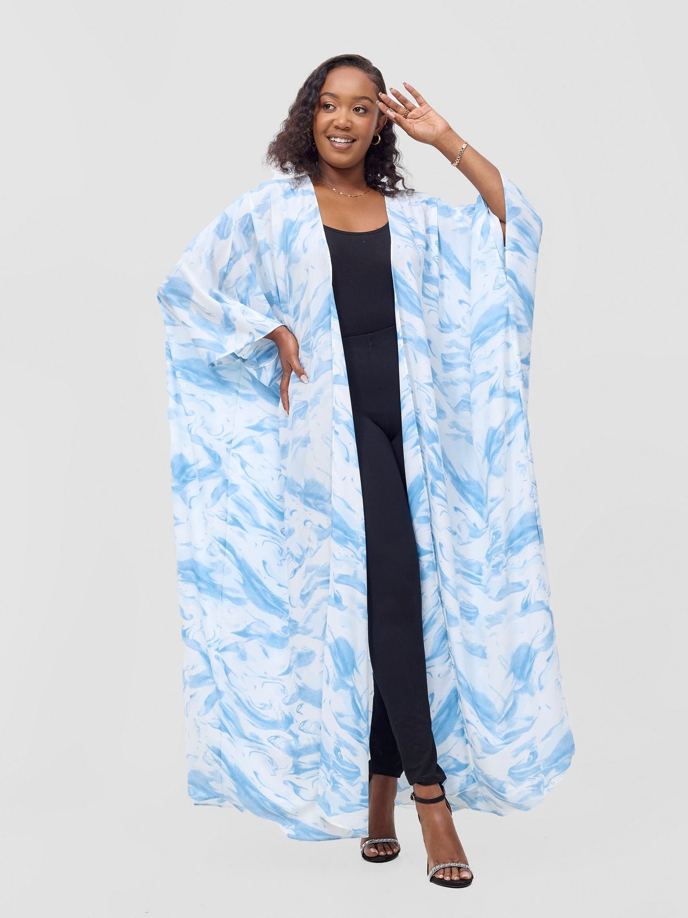 Vivo Muna Chiffon Kimono - Blue / White Una Print - Shopzetu