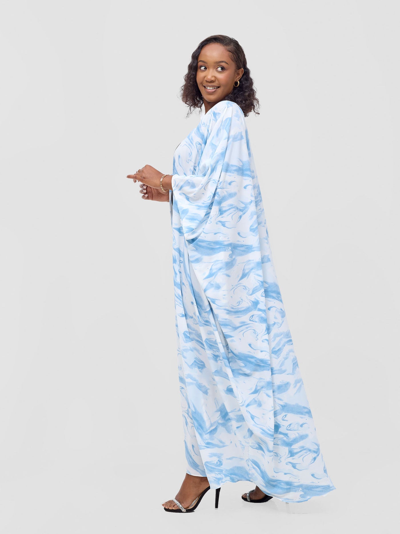 Vivo Muna Chiffon Kimono - Blue / White Una Print - Shopzetu