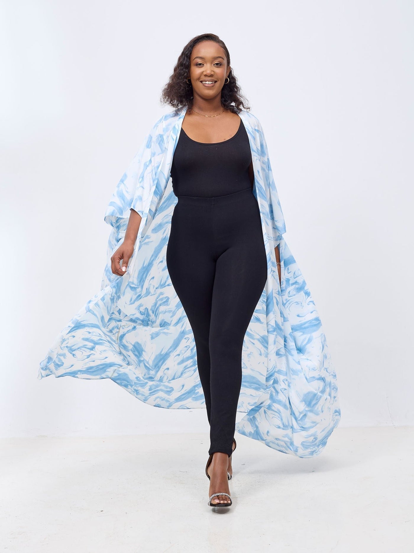 Vivo Muna Chiffon Kimono - Blue / White Una Print - Shopzetu