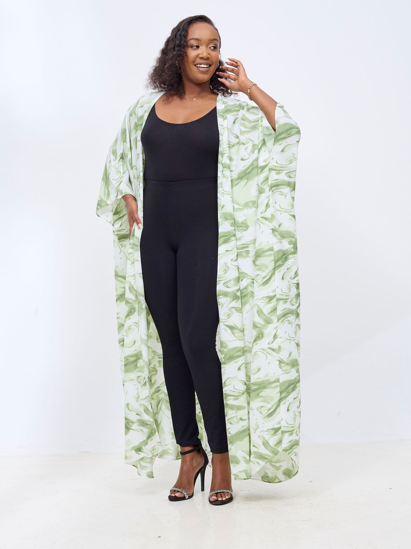 Muna Chiffon Kimono - Green / White Una Print