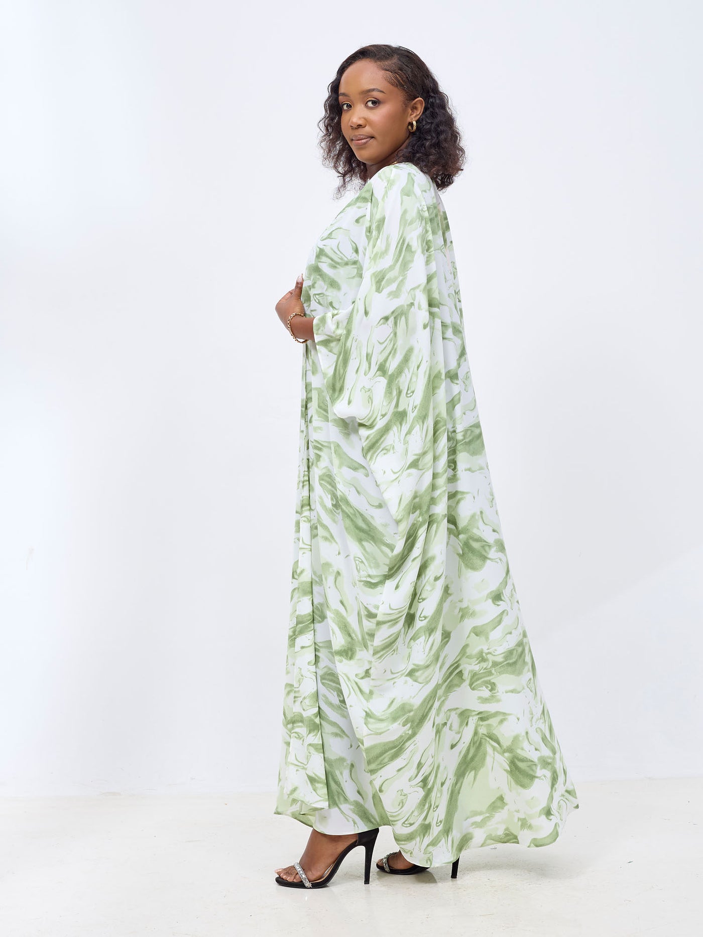 Muna Chiffon Kimono - Green / White Una Print