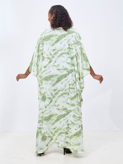 Muna Chiffon Kimono - Green / White Una Print