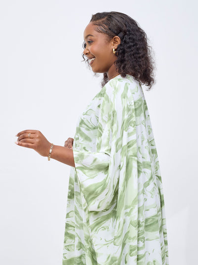 Muna Chiffon Kimono - Green / White Una Print