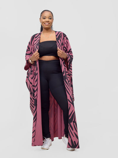 Vivo Ayla Maxi Kimono - Dusty Pink / Black Lala Print - Shopzetu