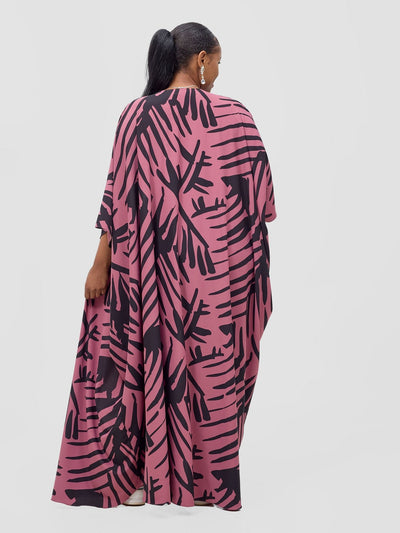 Vivo Ayla Maxi Kimono - Dusty Pink / Black Lala Print - Shopzetu