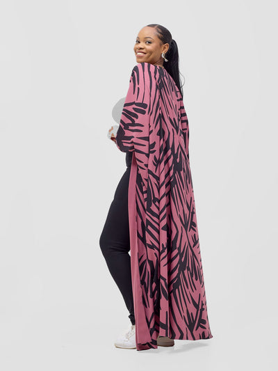 Vivo Ayla Maxi Kimono - Dusty Pink / Black Lala Print - Shopzetu