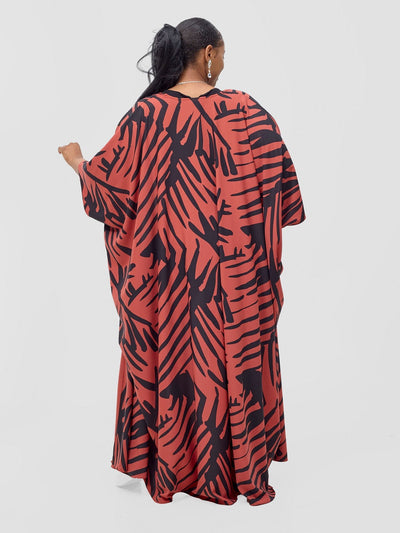 Vivo Ayla Maxi Kimono Rust / Black Lala Print - Shopzetu