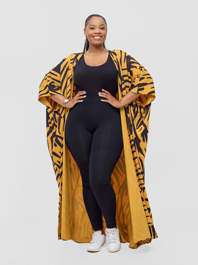 Vivo Ayla Maxi Kimono - Mustard / Black Lala Print - Shopzetu