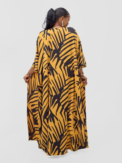 Vivo Ayla Maxi Kimono - Mustard / Black Lala Print - Shopzetu