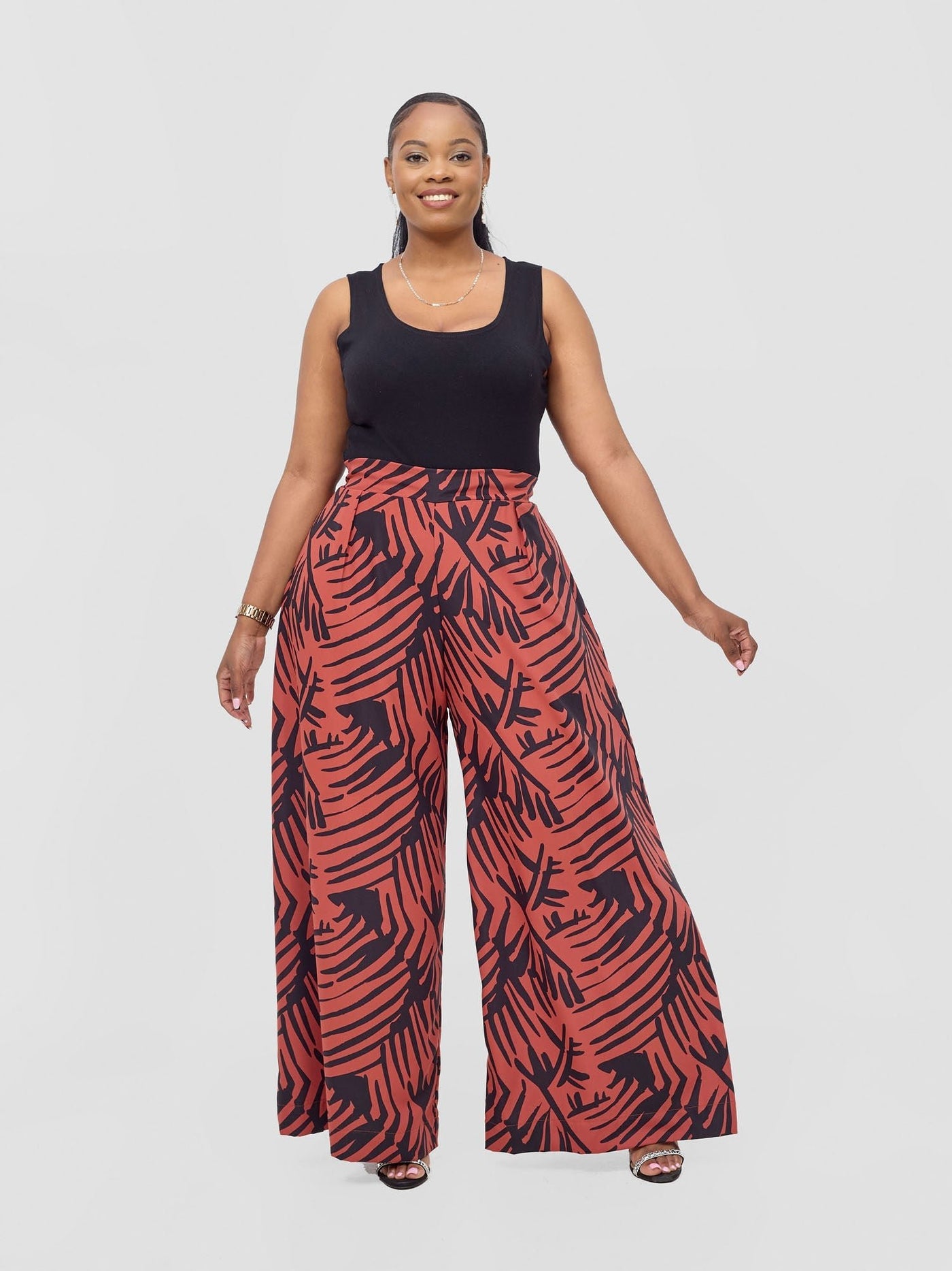 Vivo Ayla Crepe Pants - Rust / Black Lala Print - Shopzetu