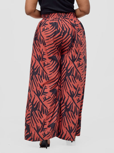 Vivo Ayla Crepe Pants - Rust / Black Lala Print - Shopzetu