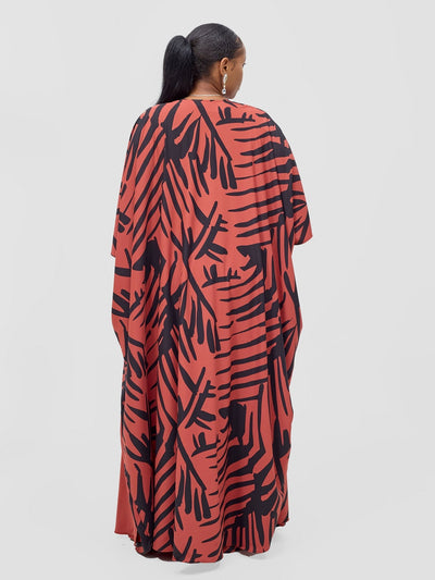 Vivo Ayla Maxi Kimono Rust / Black Lala Print - Shopzetu