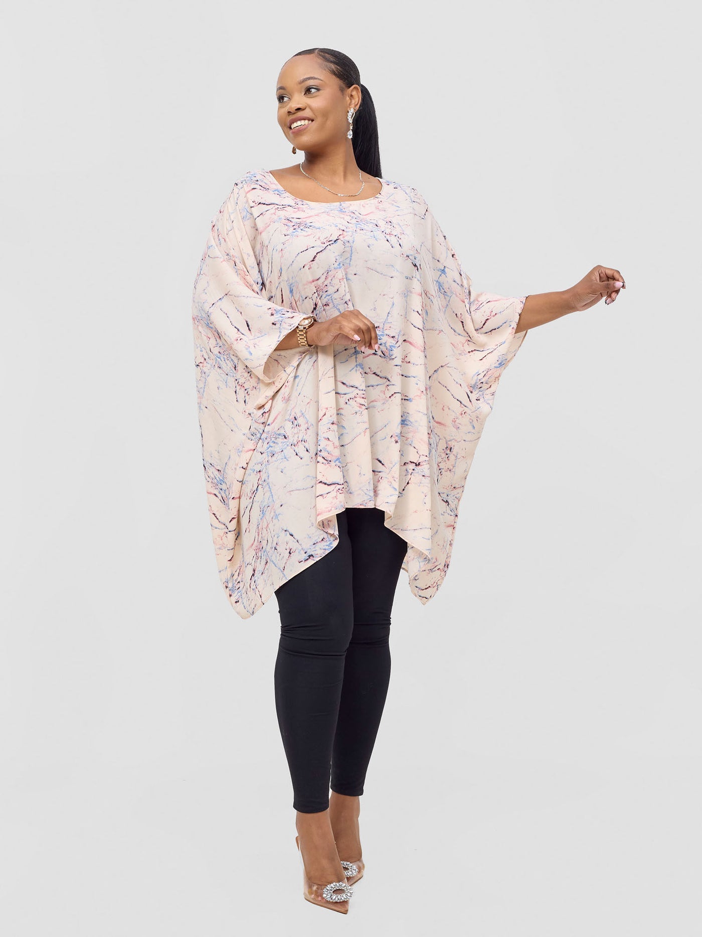 Basic Liv Chiffon Top - Cream / Pink Leno Print