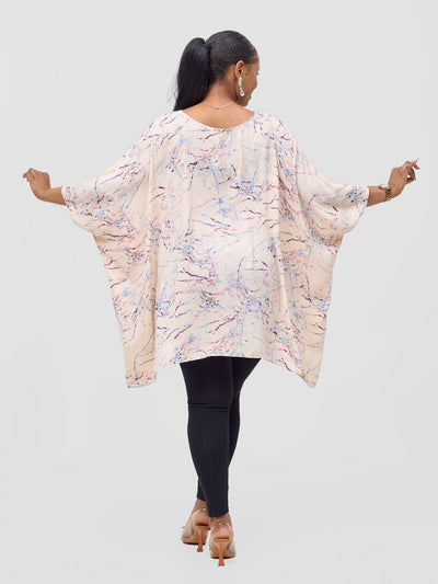 Basic Liv Chiffon Top - Cream / Pink Leno Print