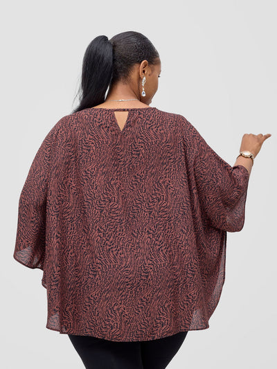 Vivo Sakari Circular Loose Top - Brown / Black Tiwa Print - Shopzetu