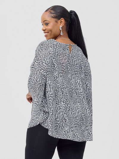 Vivo Sakari Circular Loose Top - White / Black Tiwa Print