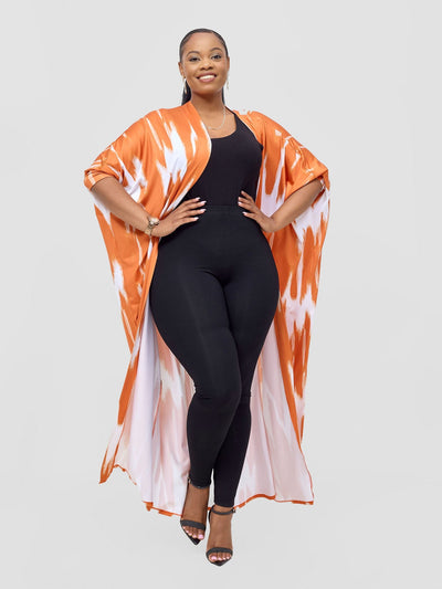 Vivo Nkasi Maxi Kimono - White / Orange Shibori Print - Shopzetu