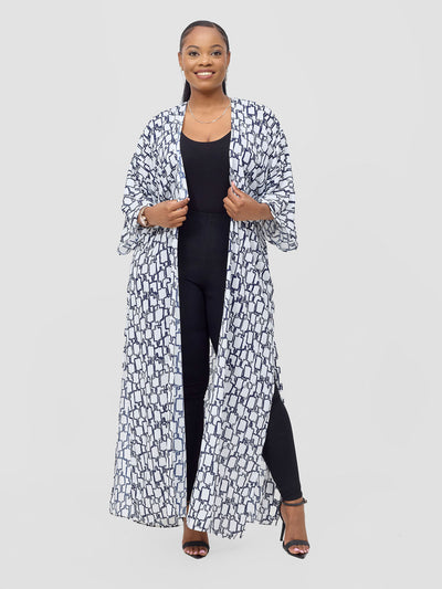 Basic Nandi A-Line Kimono - White / Navy Kito Print