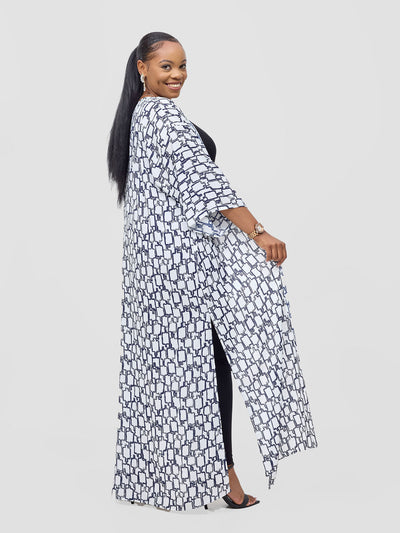 Basic Nandi A-Line Kimono - White / Navy Kito Print