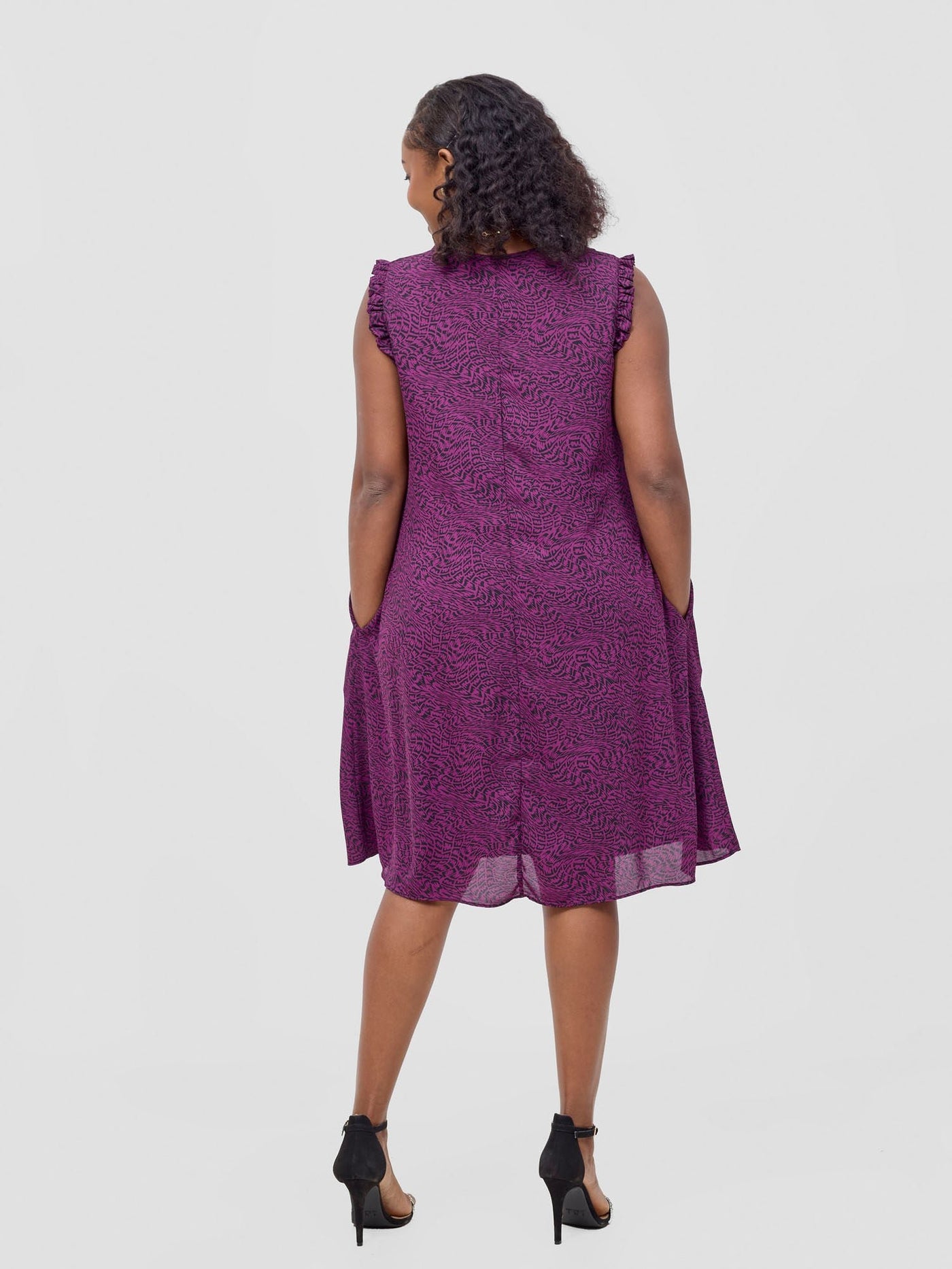 Vivo Ava Tent Knee Length Dress - Purple / Black Savi Print - Shopzetu