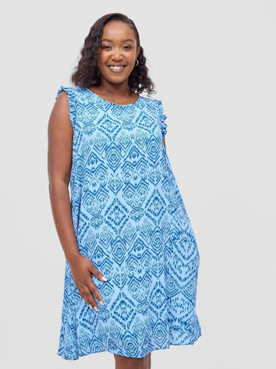 Vivo Ava Tent Knee Length Dress - Blue Debi Print - Shopzetu