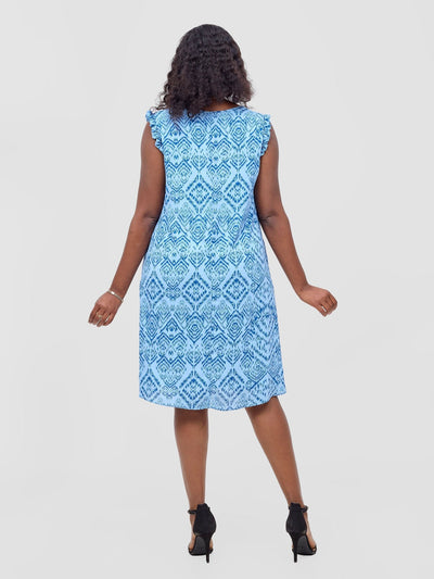 Vivo Ava Tent Knee Length Dress - Blue Debi Print - Shopzetu