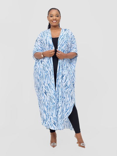 Vivo Chiffon Wide Kimono - Blue / White Print - Shopzetu