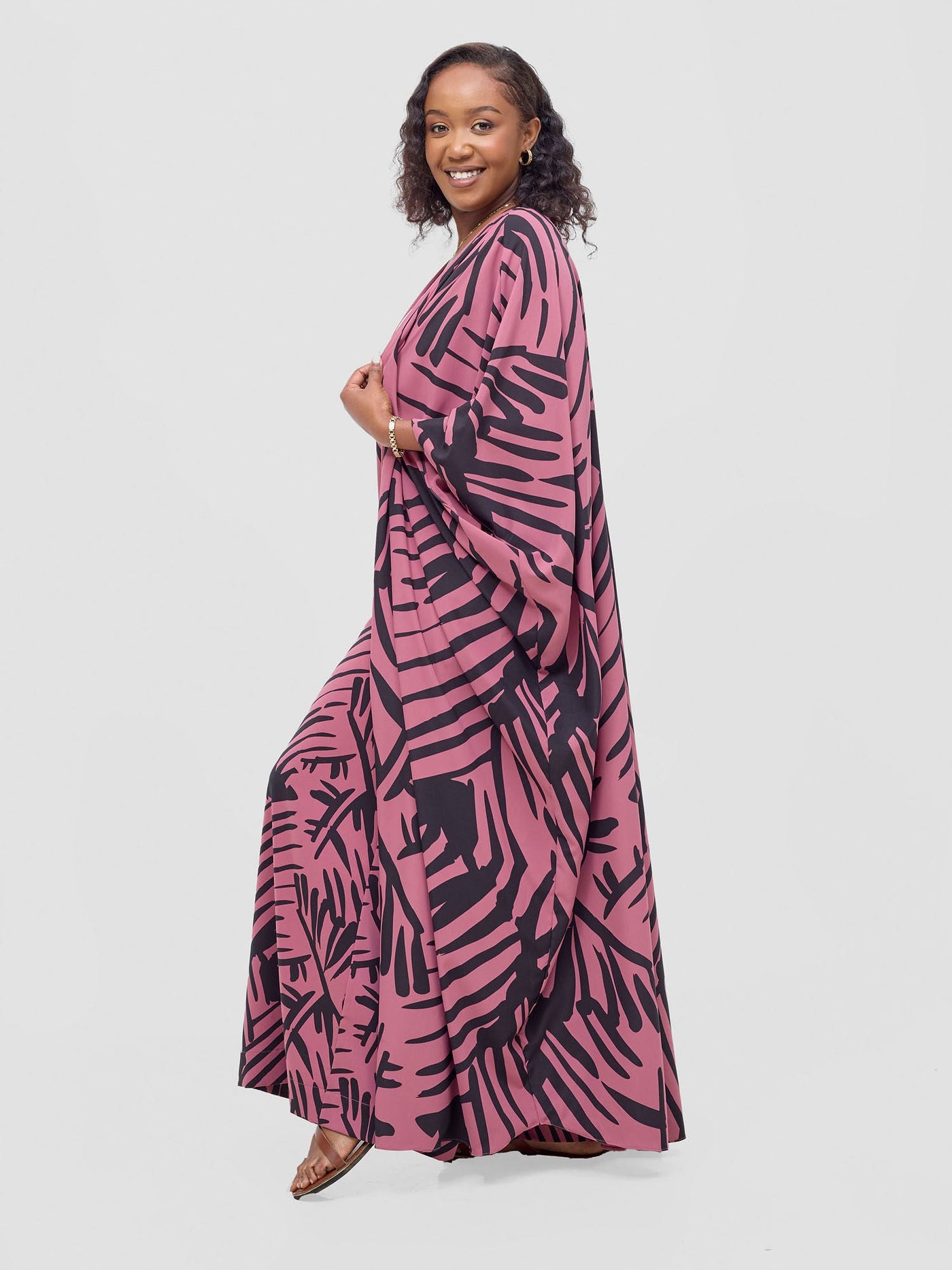 Vivo Ayla Maxi Kimono - Dusty Pink / Black Lala Print - Shopzetu