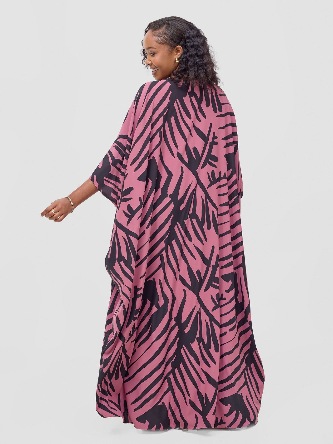 Vivo Ayla Maxi Kimono - Dusty Pink / Black Lala Print - Shopzetu