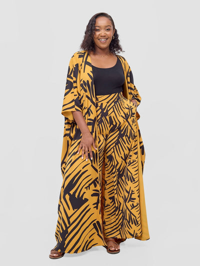 Vivo Ayla Maxi Kimono - Mustard / Black Lala Print - Shopzetu