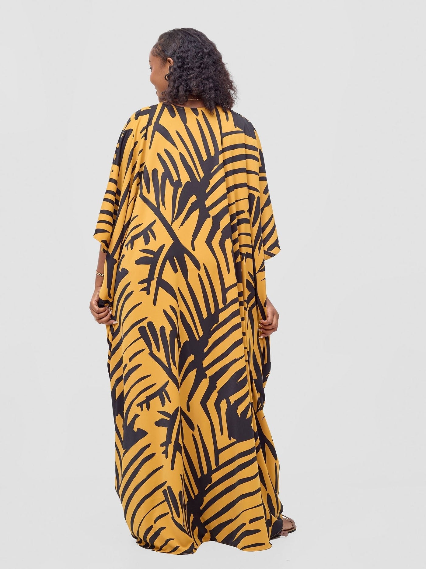 Vivo Ayla Maxi Kimono - Mustard / Black Lala Print - Shopzetu