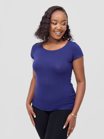 Vivo Basic Val Cap Sleeve Top - Navy Blue